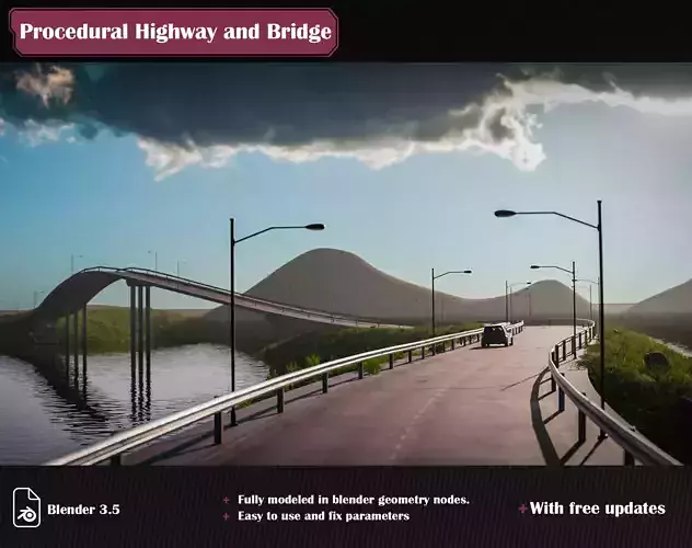 Procedural Highway and Bridge Generator 3D model