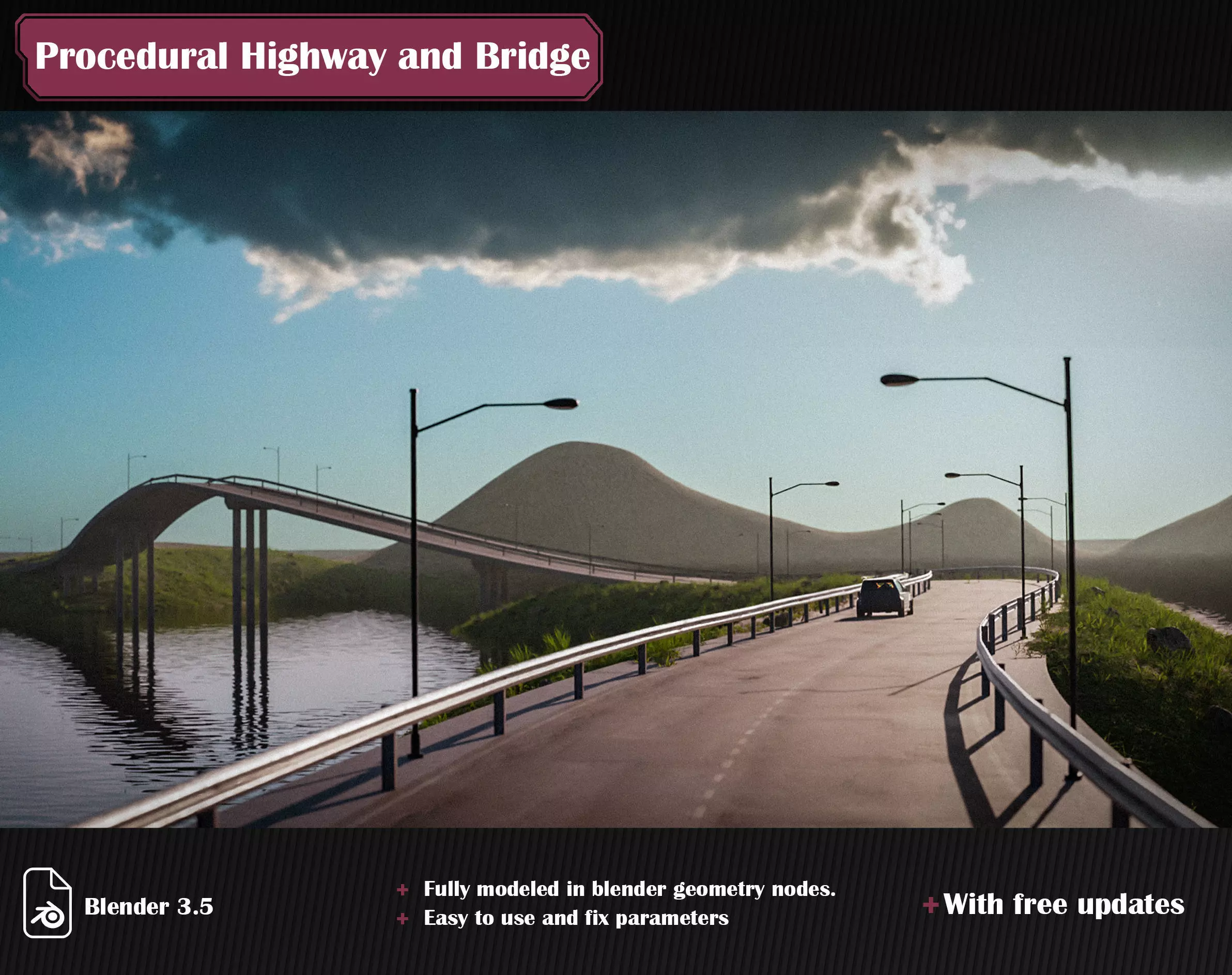 Procedural Highway and Bridge Generator 3D model_0
