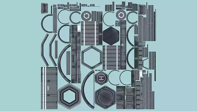 SciFi Facility A09 Dark Metal - Sci Fi Exterior Design Low-poly 3D model 6