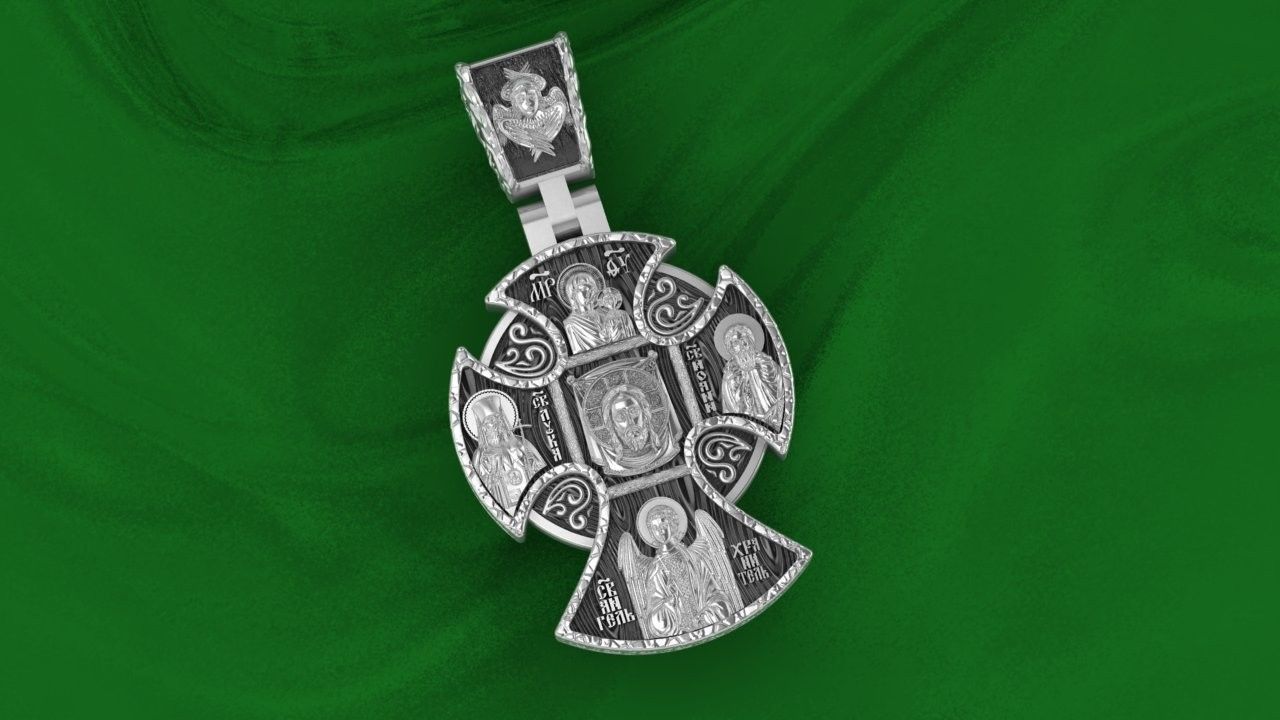 cross christian pendant in sterling silver 3D print model_1