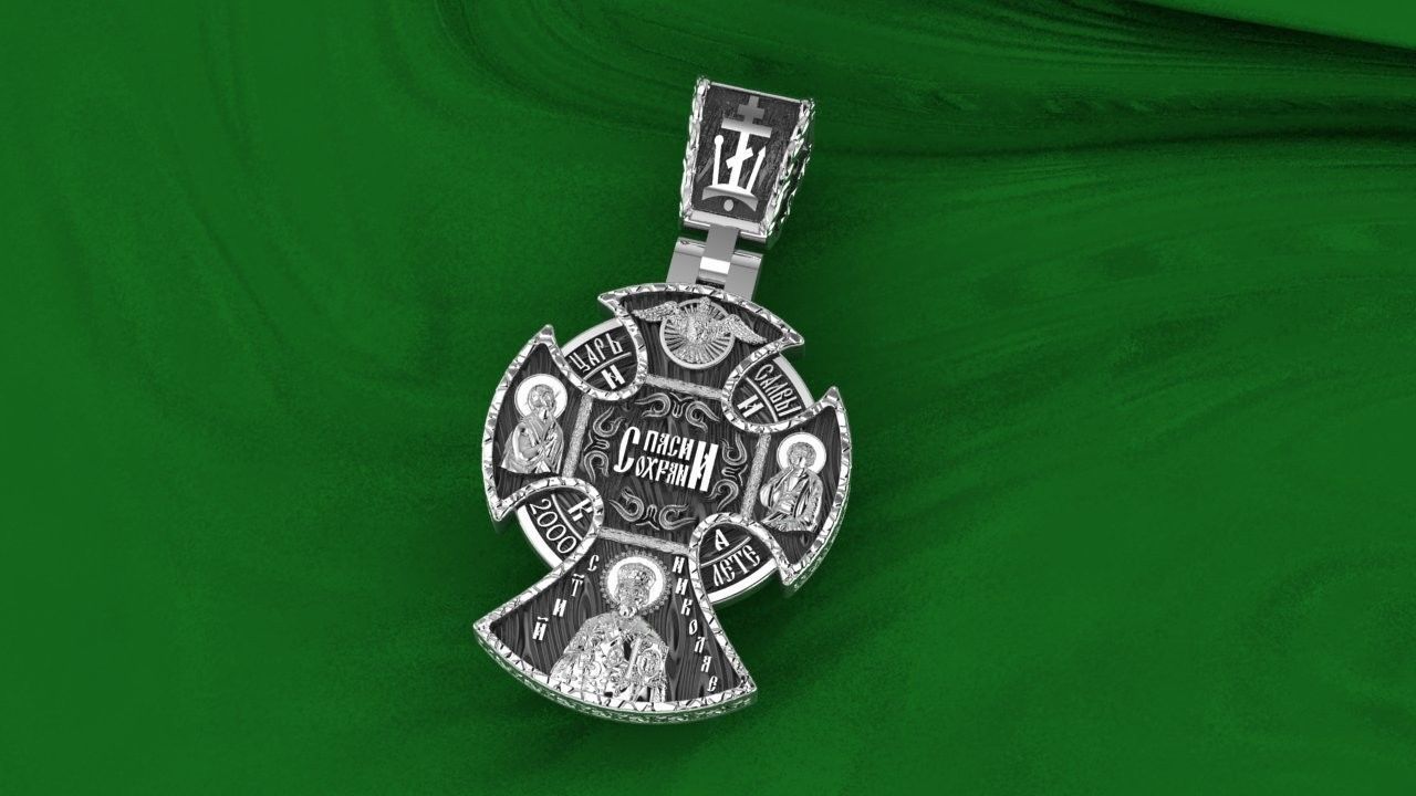 cross christian pendant in sterling silver 3D print model_3