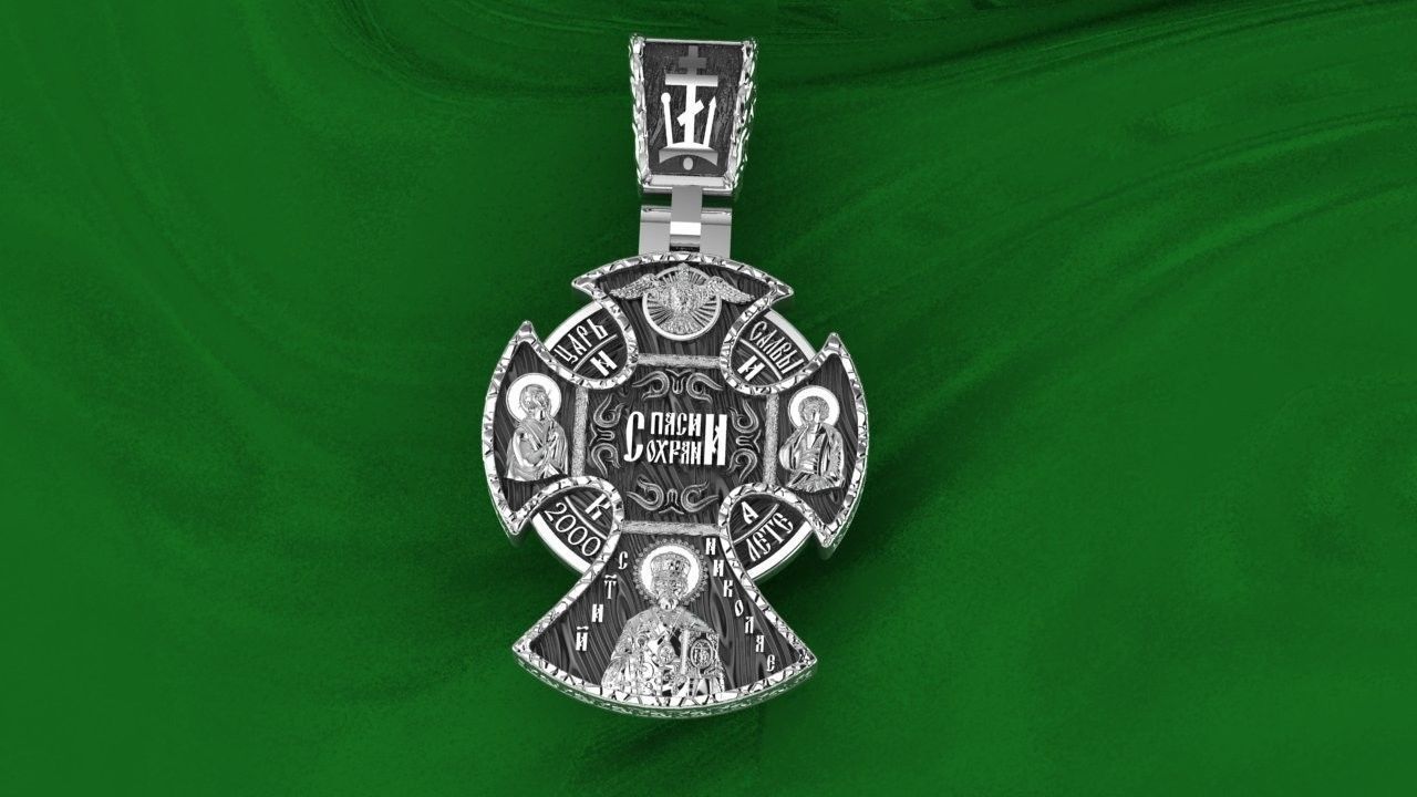 cross christian pendant in sterling silver 3D print model_4