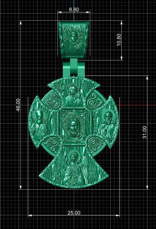 cross christian pendant in sterling silver 3D print model_39