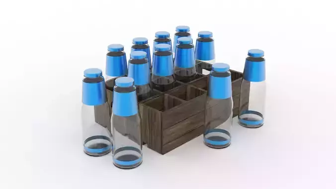 MILK BOTTLES AND CARRYING CASE 3D model