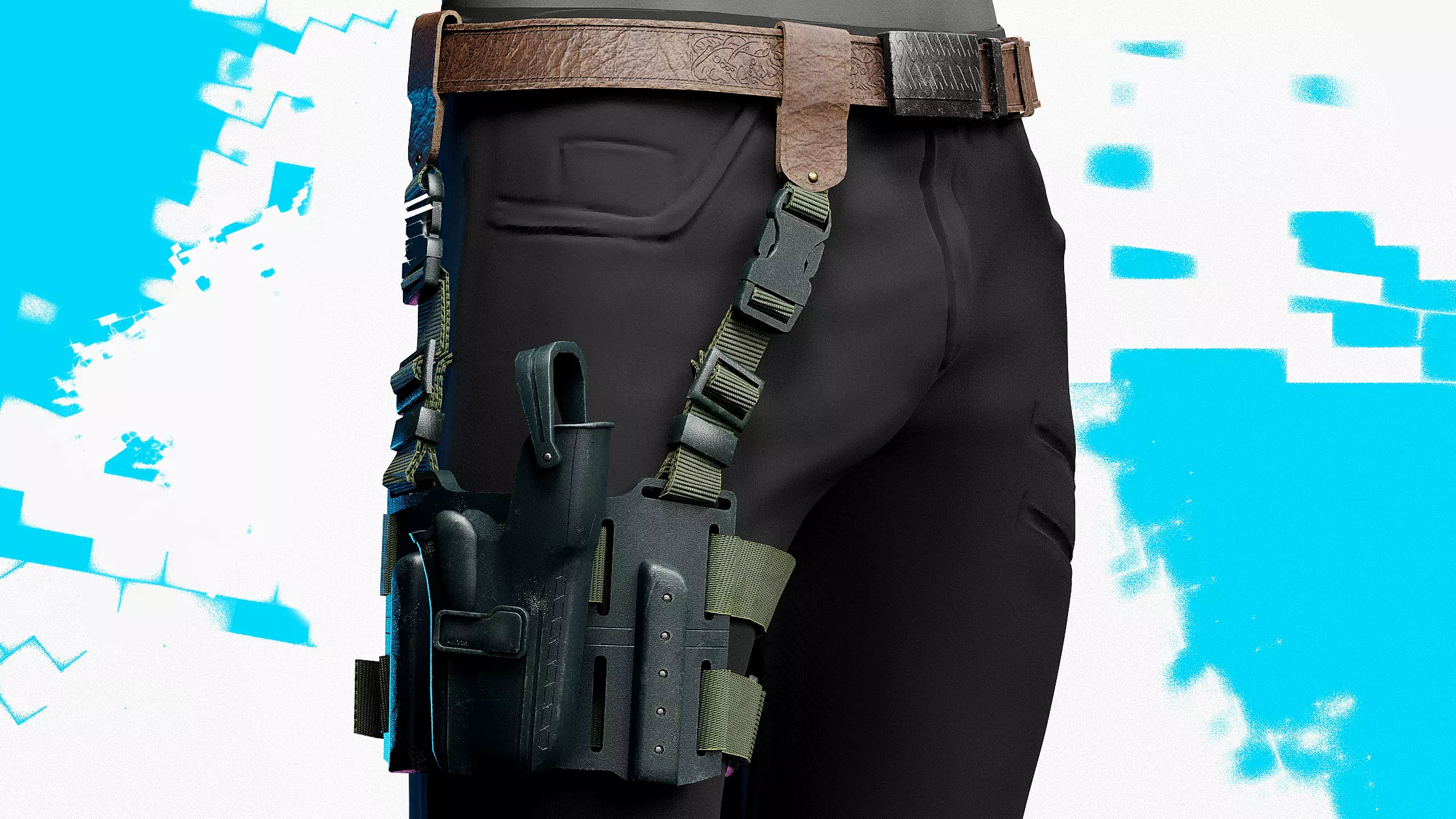 Gun Holster with Belt Low-poly 3D model_0