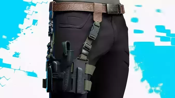 Gun Holster with Belt Low-poly 3D model