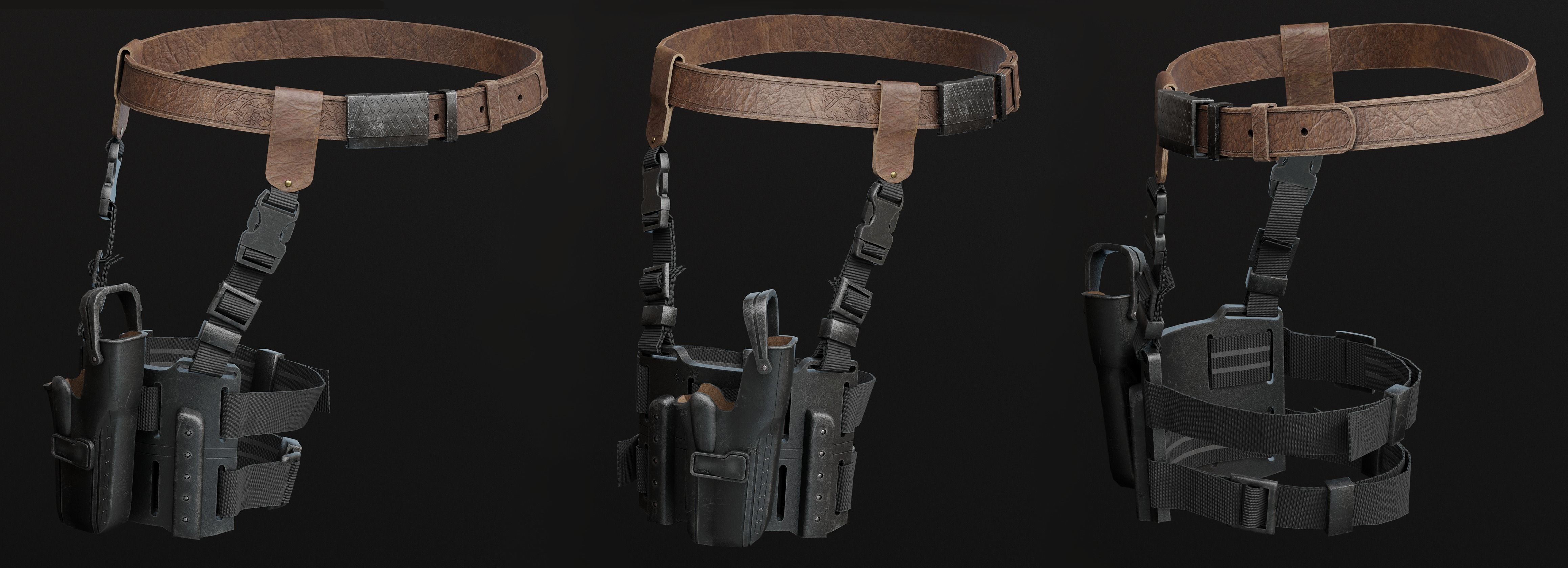 Gun Holster with Belt Low-poly 3D model_4