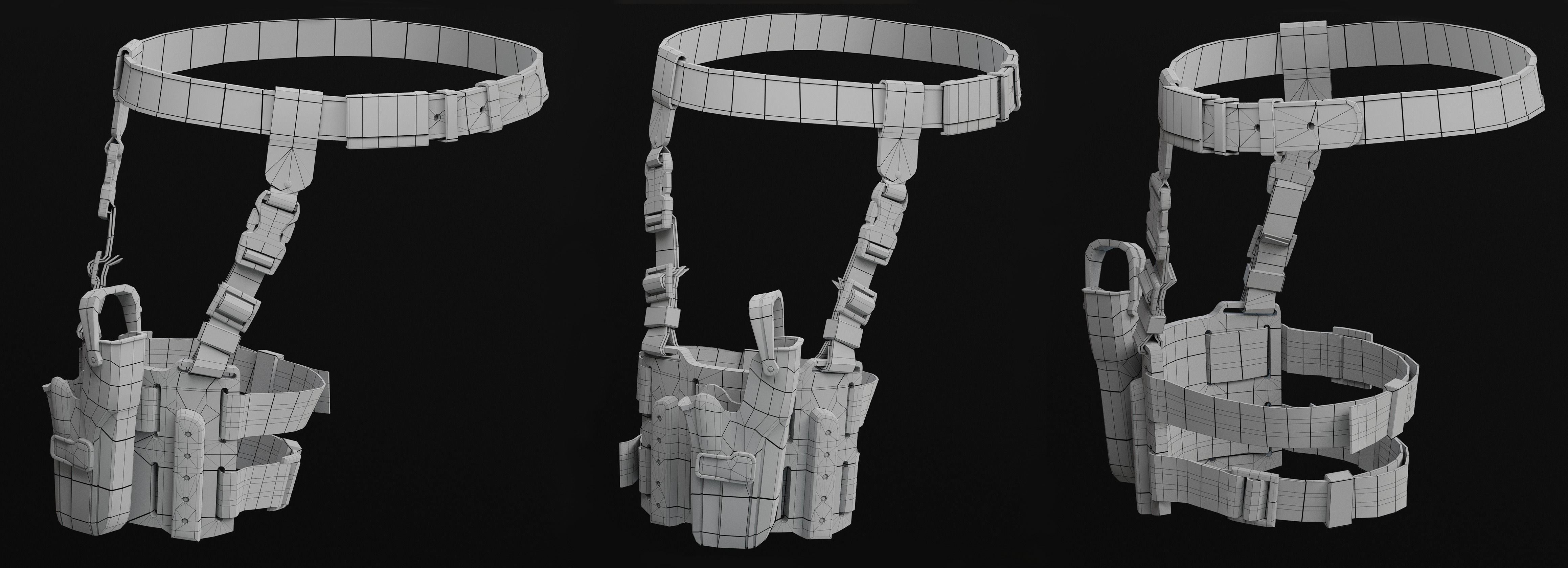 Gun Holster with Belt Low-poly 3D model_5