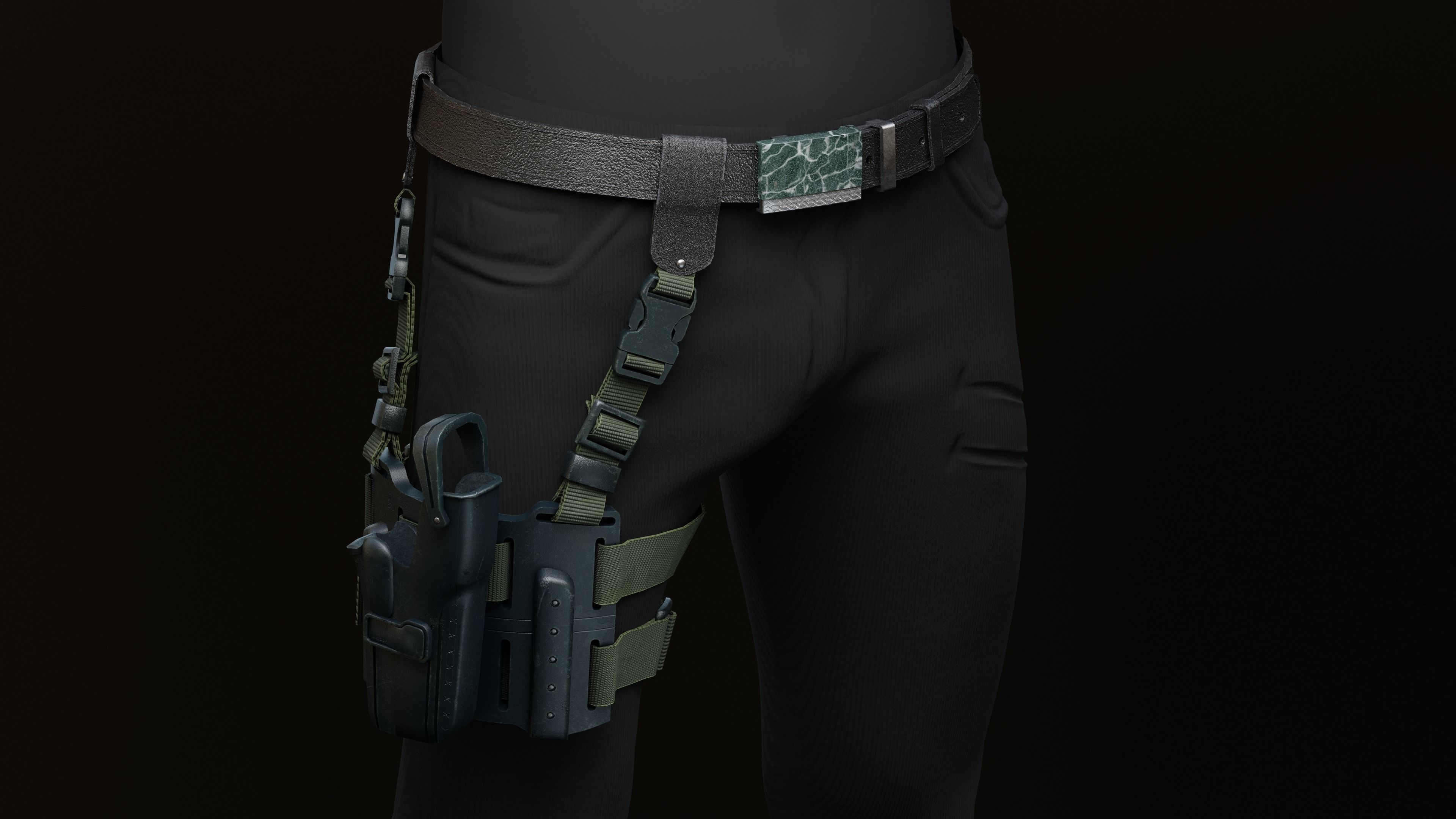 Gun Holster with Belt Low-poly 3D model_1