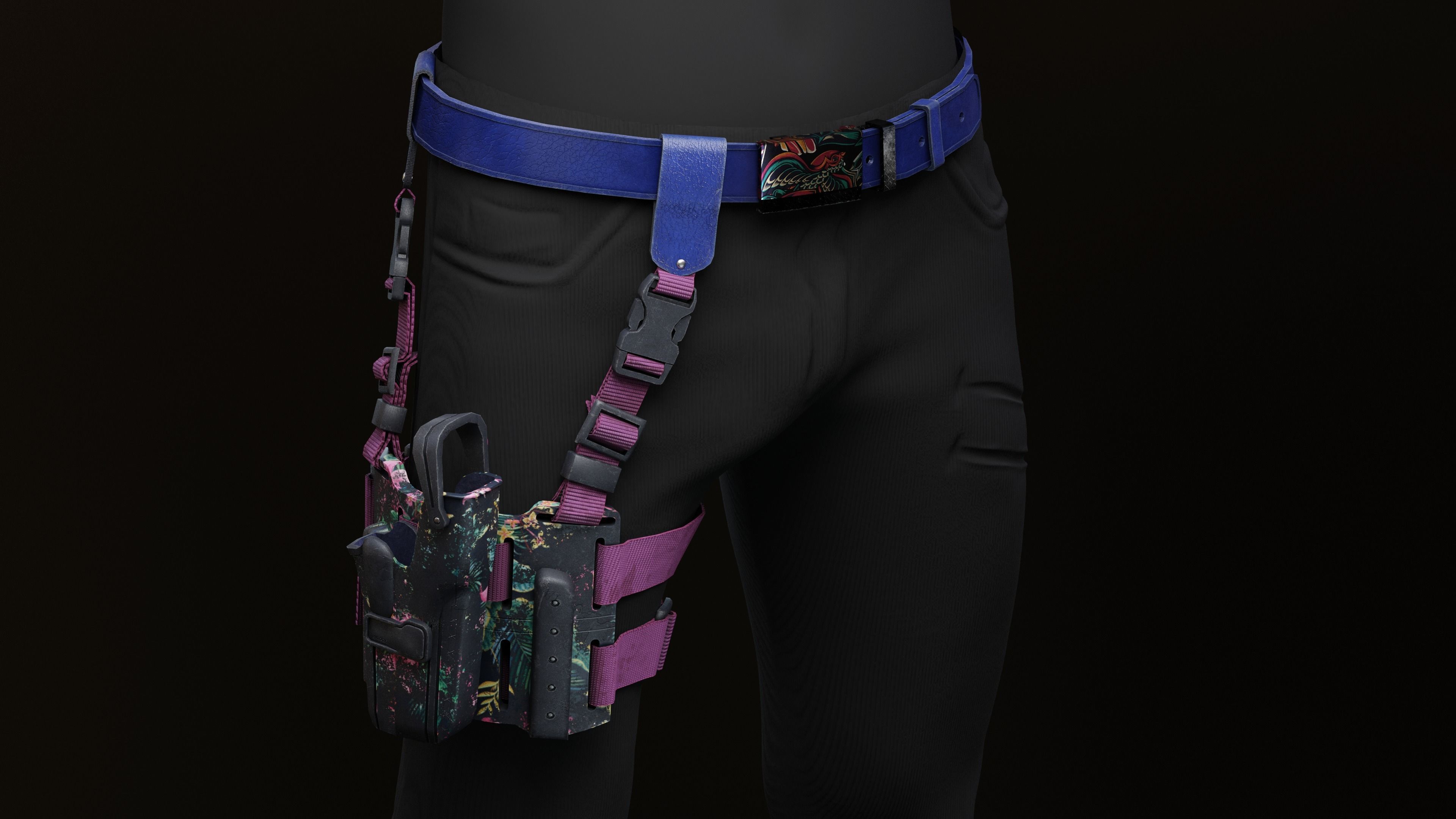 Gun Holster with Belt Low-poly 3D model_3