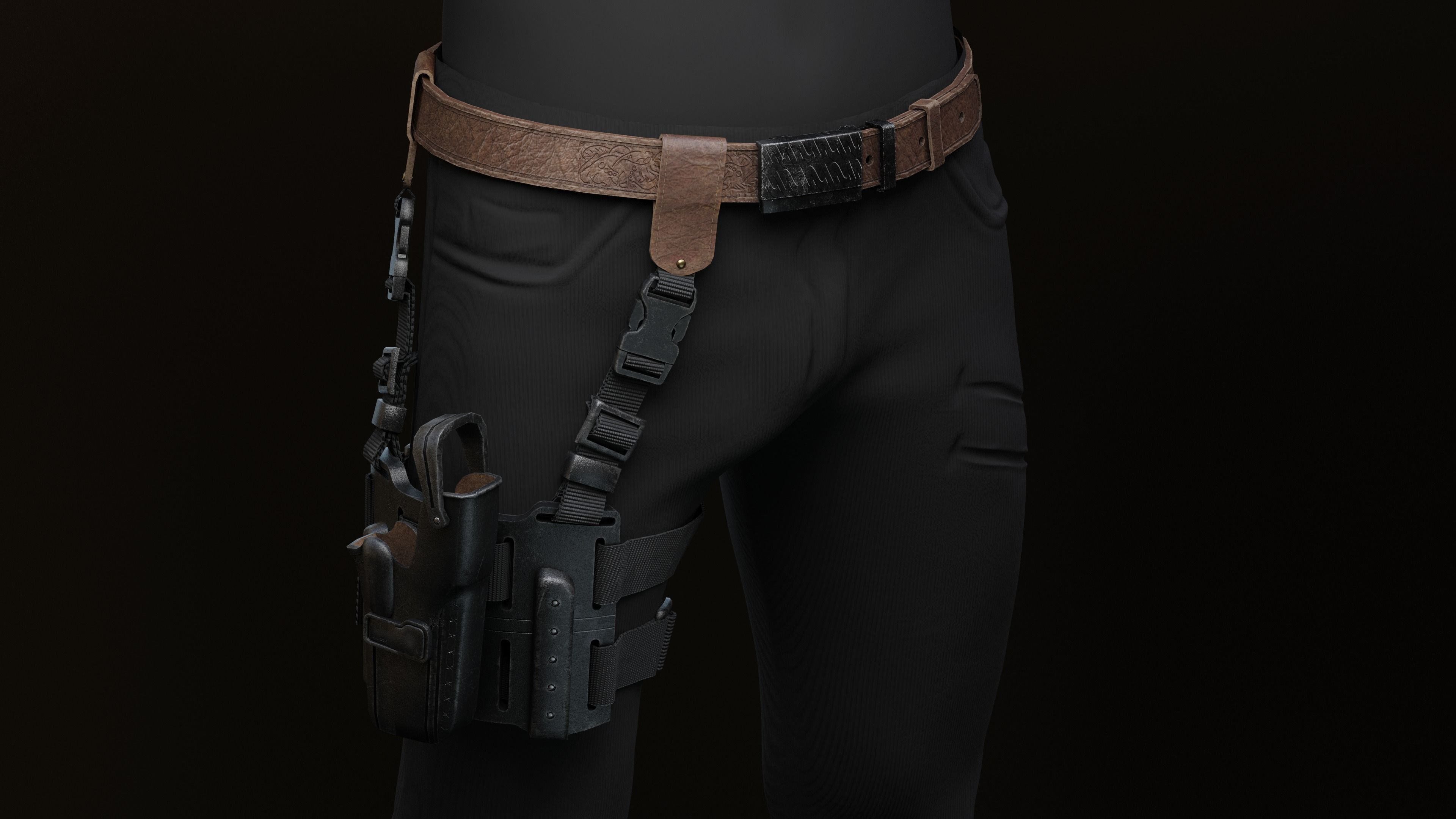 Gun Holster with Belt Low-poly 3D model_2