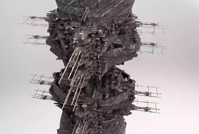 Mega Sci-Fi city Prison ship 2  Low-poly 3D model