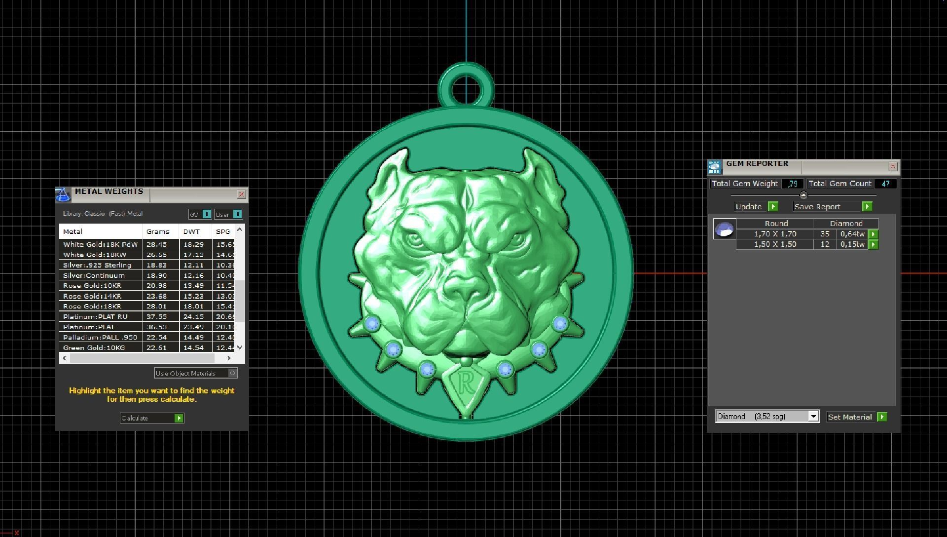 Pitbull pendant with stones for CNC or 3D printer 3D print model_13