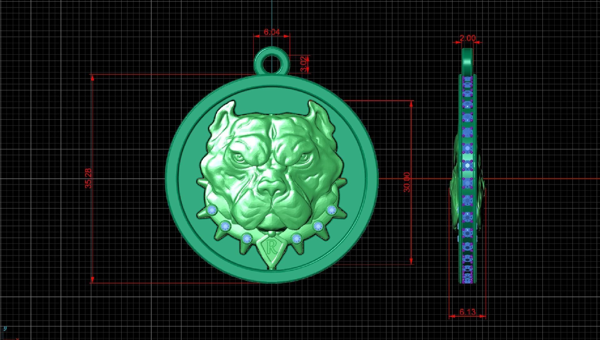 Pitbull pendant with stones for CNC or 3D printer 3D print model_12