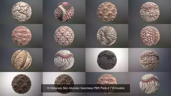 10 Materials Skin Monster Seamless PBR Pack 4