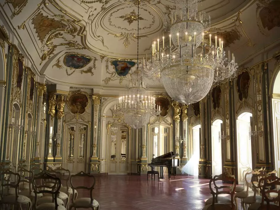 Baroque Hall With Piano And Chairs 3D model_0