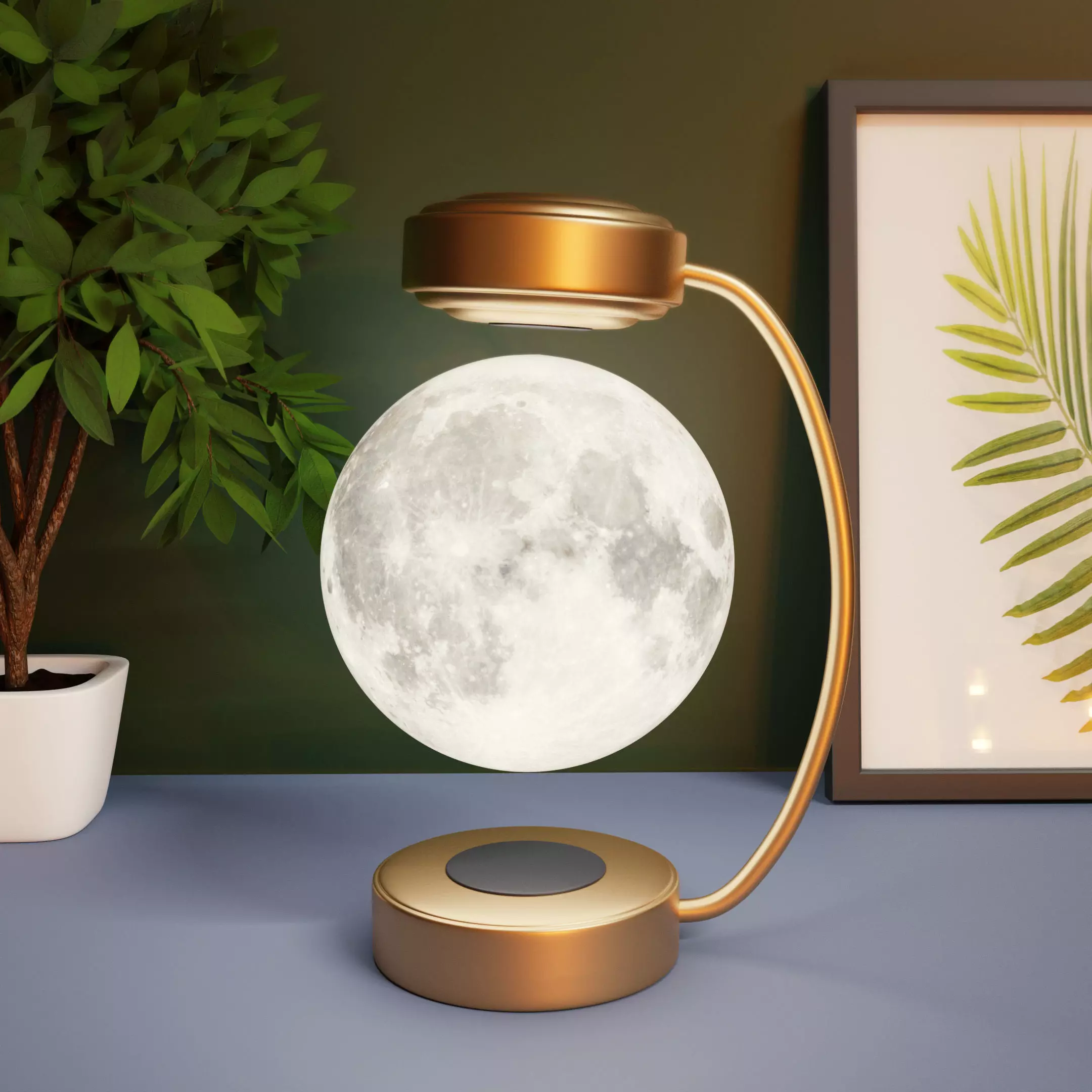 Levitating moon lamp Low-poly 3D model_0
