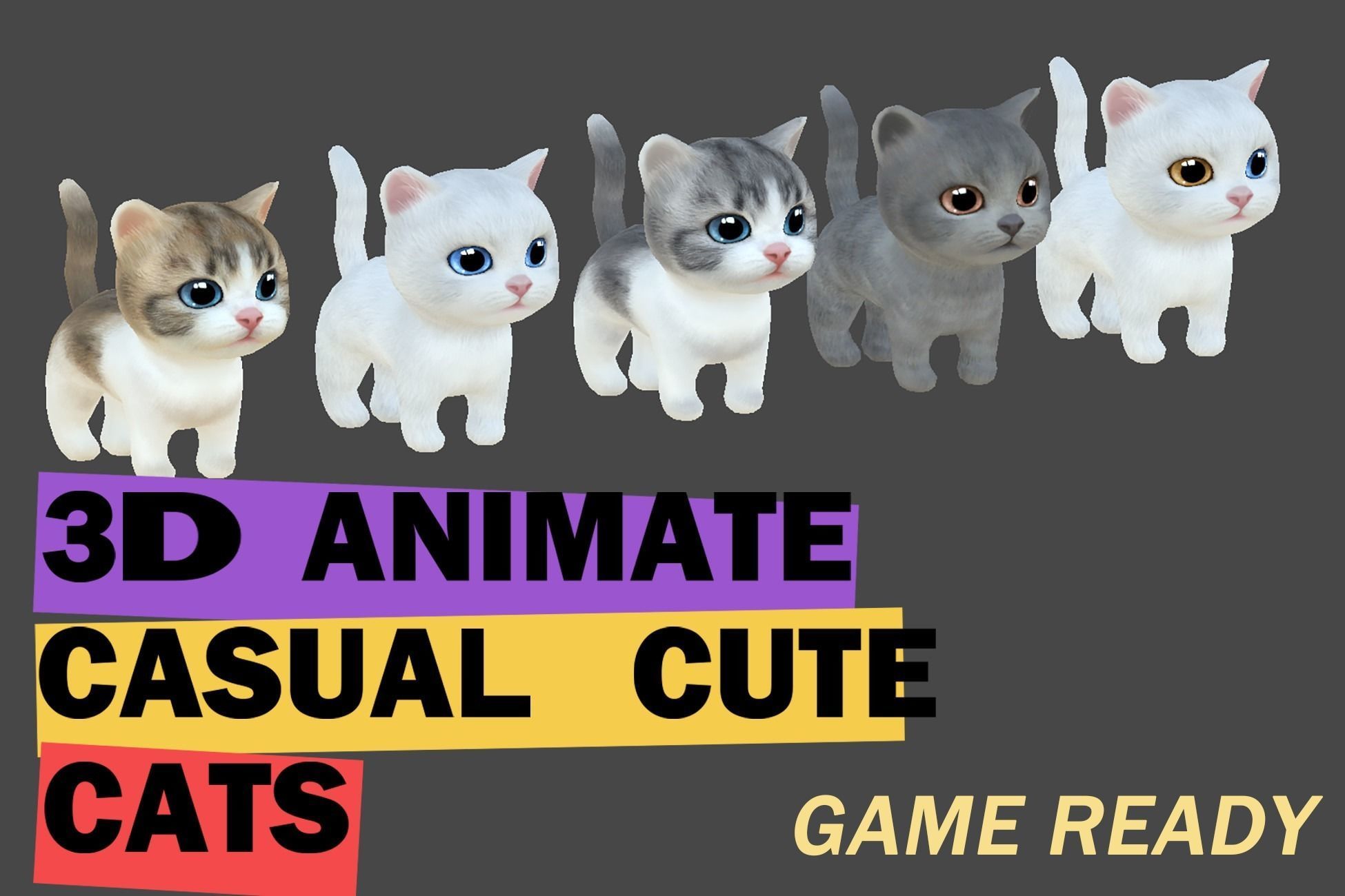 3D model Animate cute cats VR / AR / low-poly | CGTrader