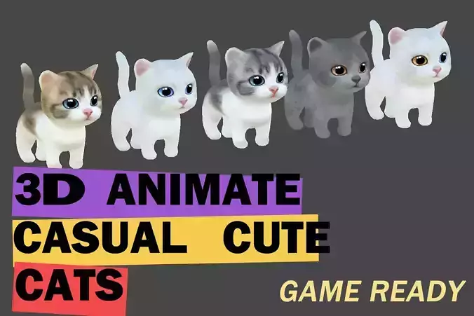 Animate cute cats  Low-poly 3D model