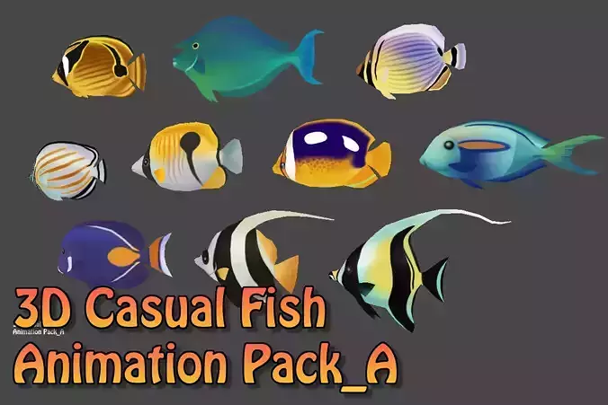 3D Casual Fish Animation Pack Low-poly 3D model