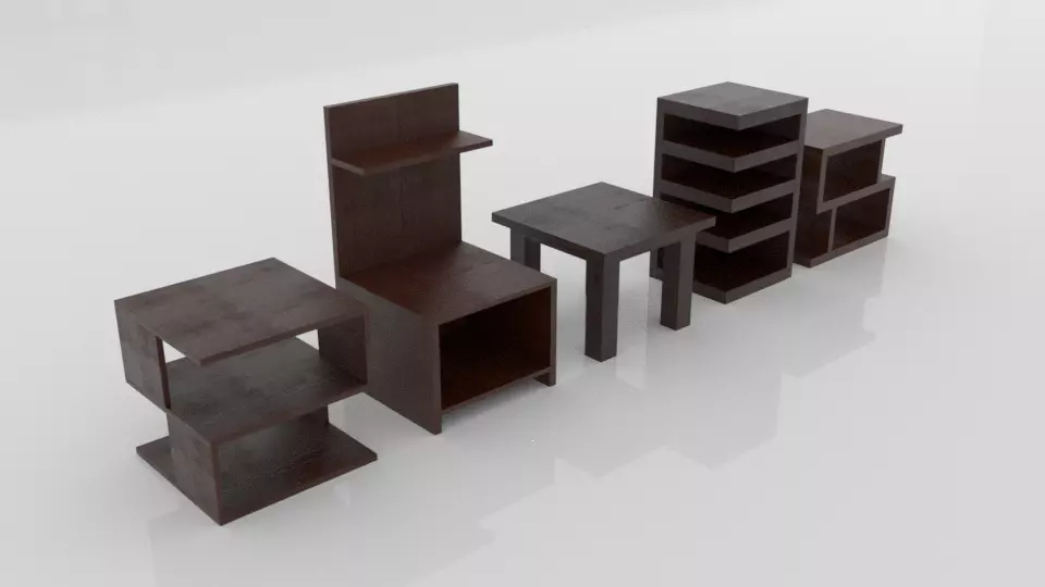 5 set of side table with realistic texture 3D model