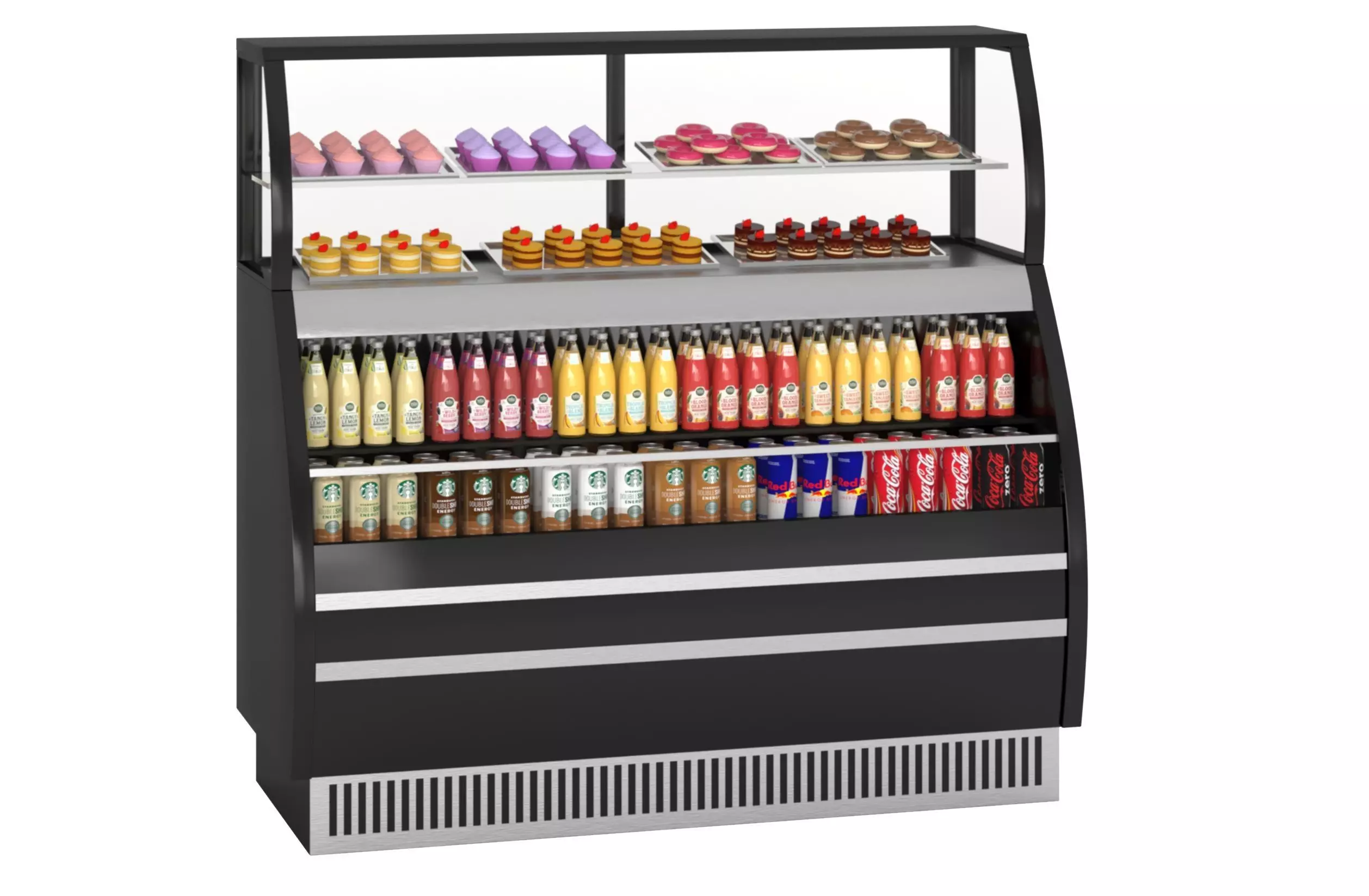 Supermarket Refrigerator with juices coca cola red bull donuts 3D model