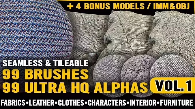 Ultra HQ Fabric Sculpt Zbrush brushes and Alphas Vol1 Low-poly 3D model