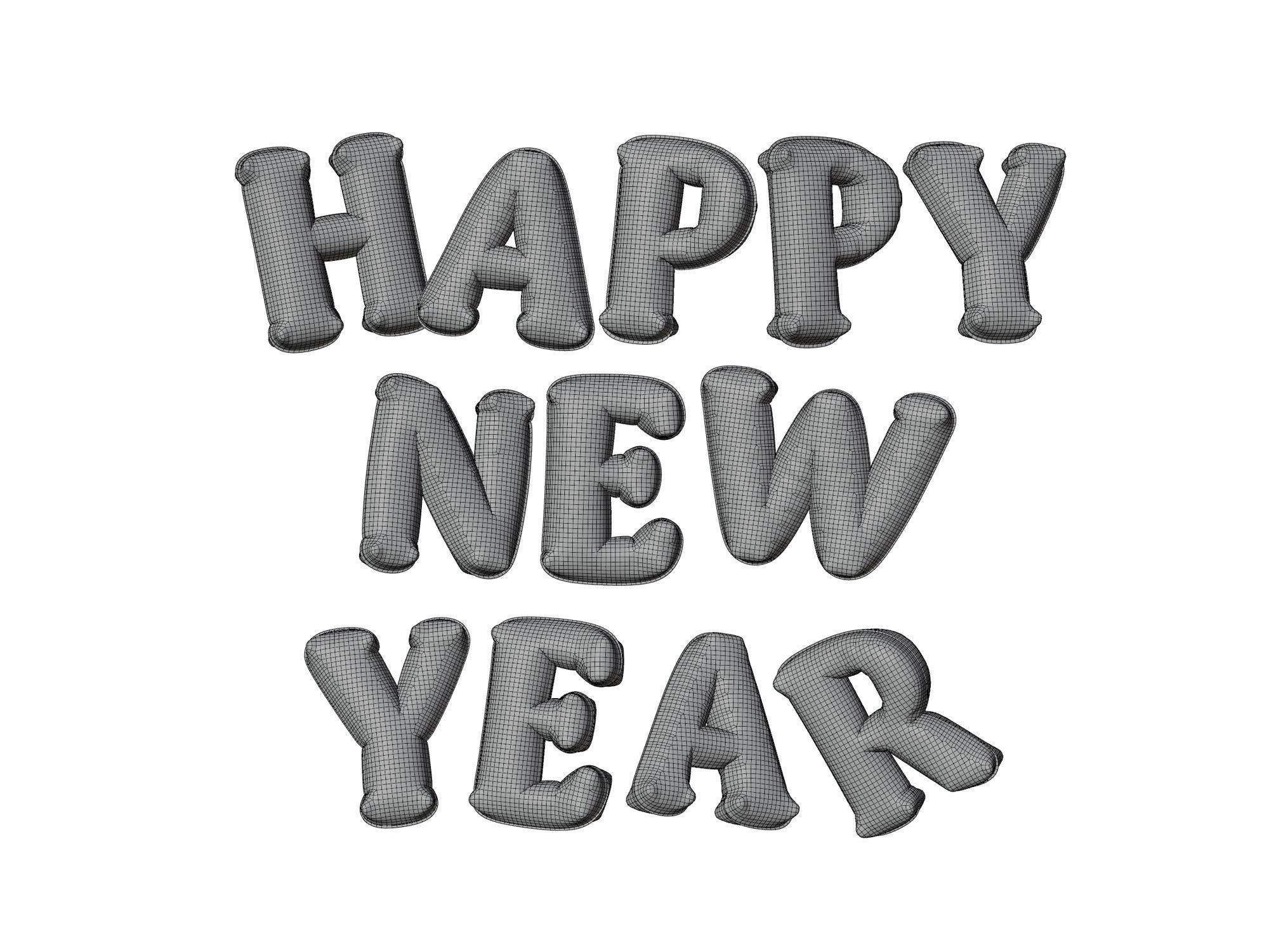 Happy New Year balloons 3D model_2