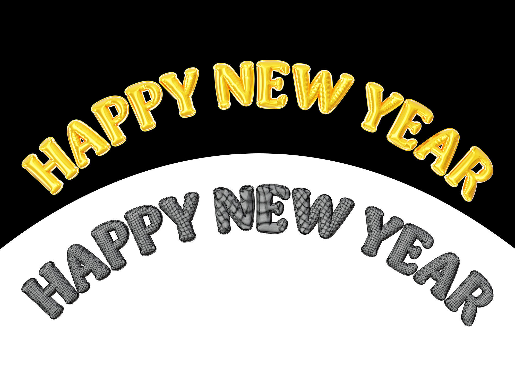 Happy New Year balloons 3D model_3