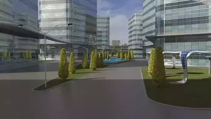 Glass Facade Residential Complex 3D model