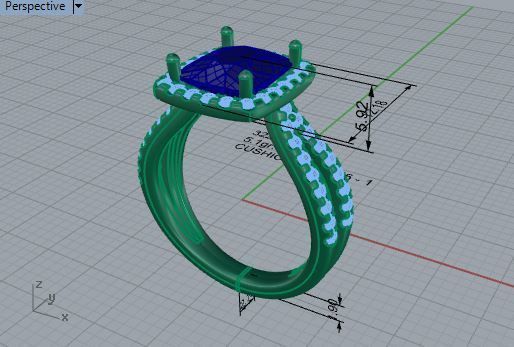 Square blue stone diamond ring 3226 3D print  model 3D print model_7