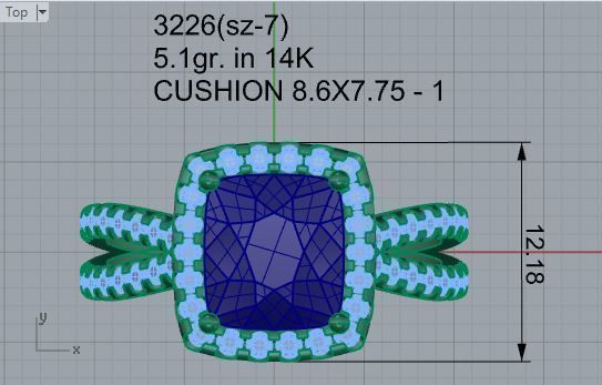 Square blue stone diamond ring 3226 3D print  model 3D print model_4