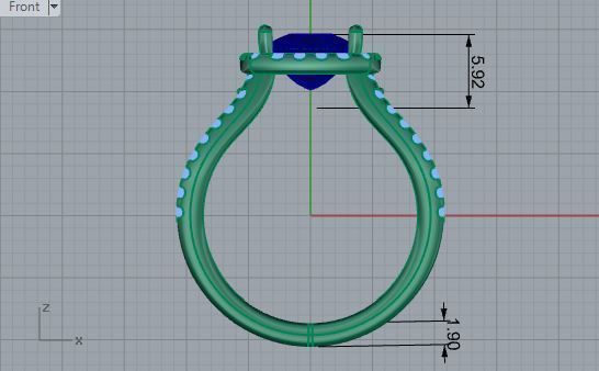 Square blue stone diamond ring 3226 3D print  model 3D print model_5