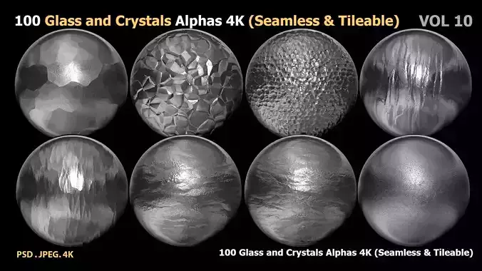 100 Glass and Crystals Alphas  Seamless  Tileable VOL 10