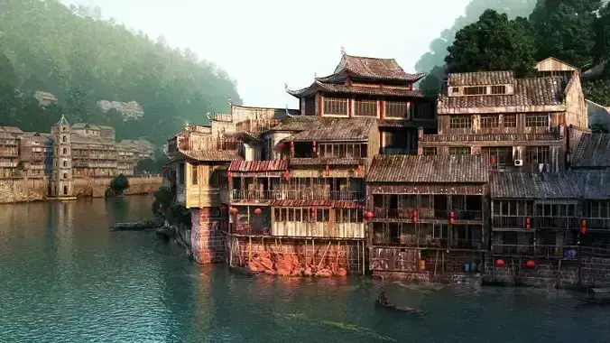 Thai Eastern Building Block On A River