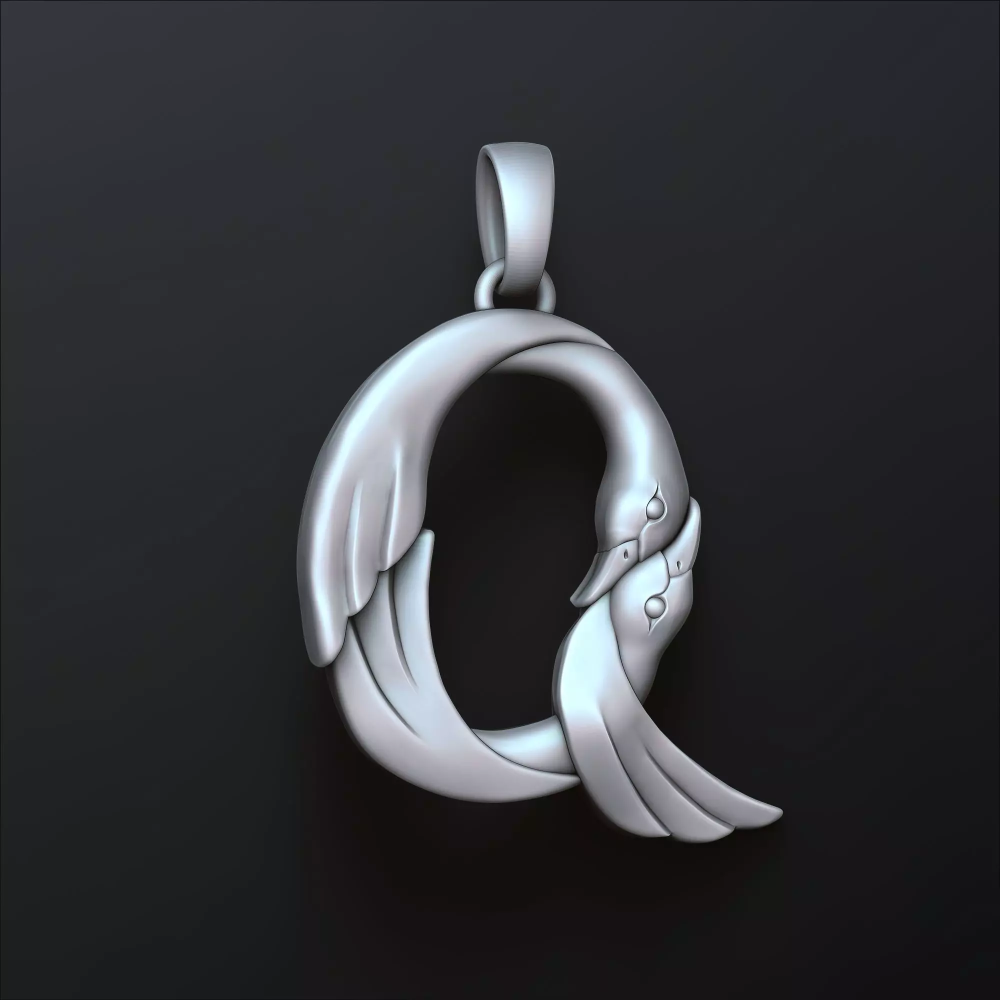 Bird Letter Q Pendant 3D print model_0