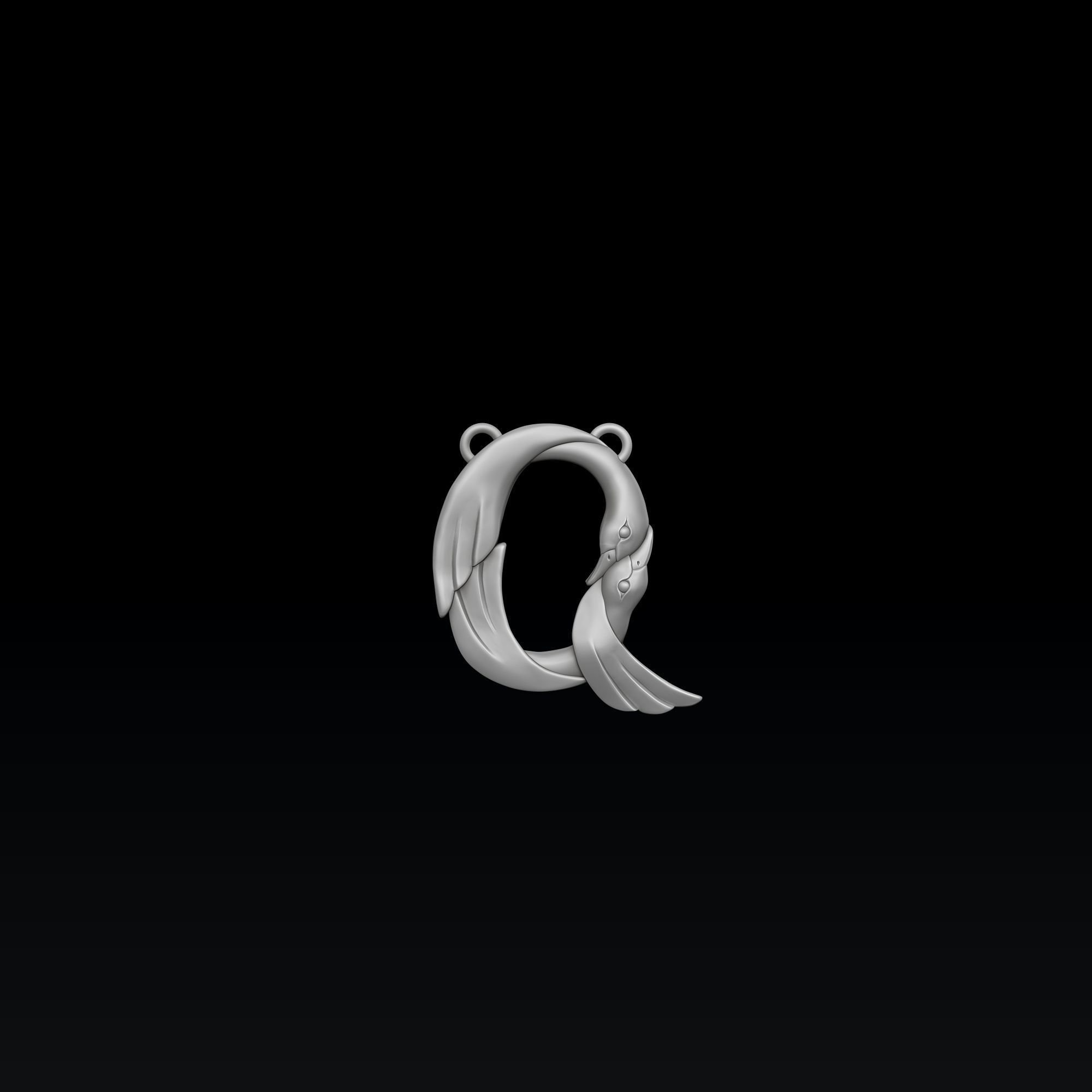 Bird Letter Q Pendant 3D print model_1