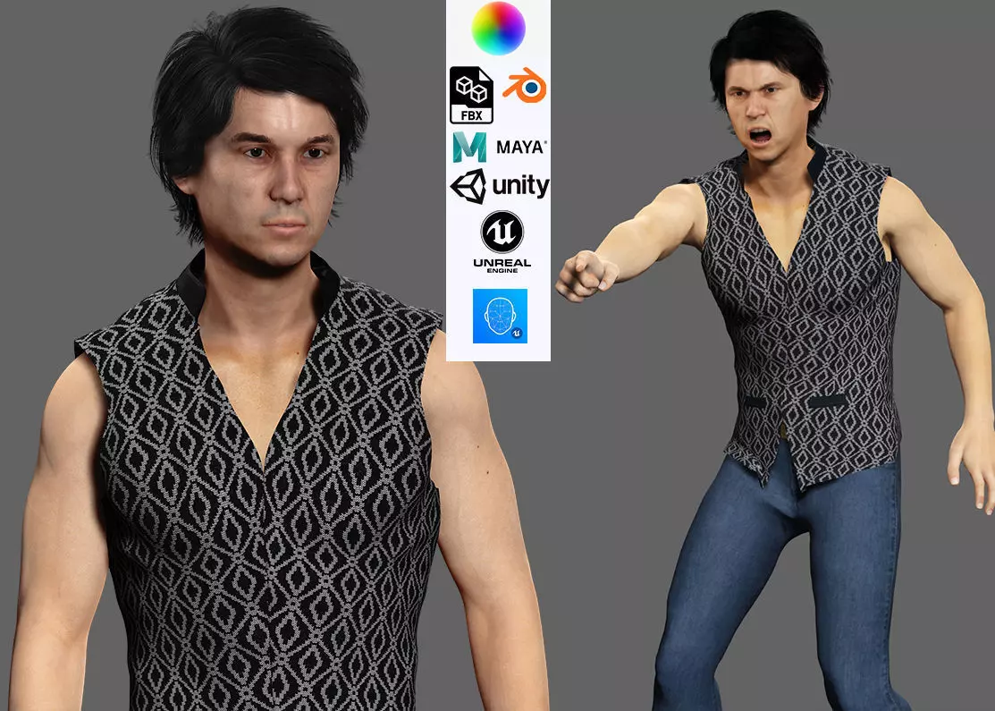 Asian Gangster Yakuza Low-poly 3D model_0