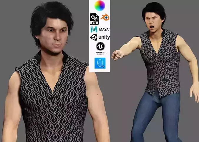Asian Gangster Yakuza  Low-poly 3D model