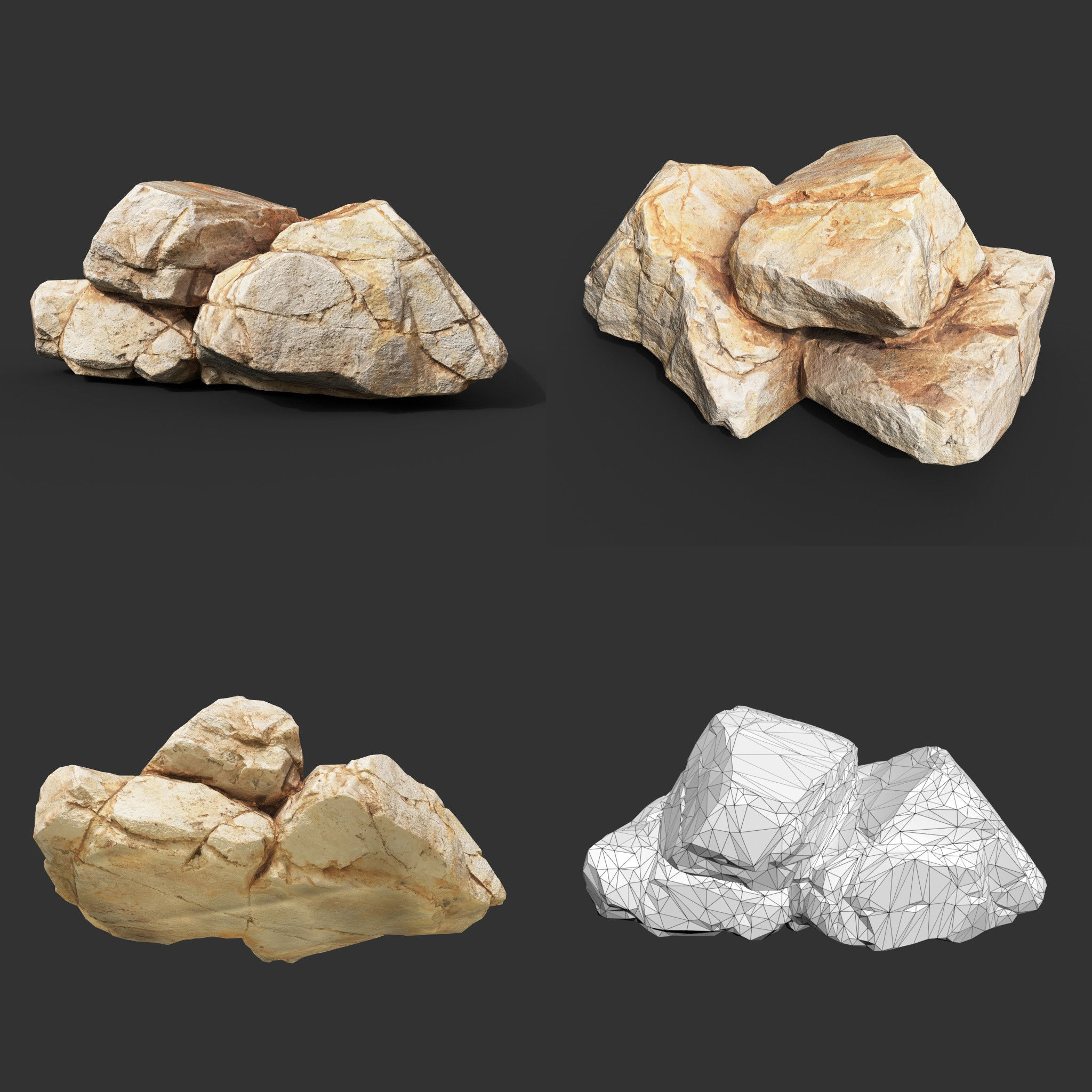Yellow Horizontal Rock Modular 221123 - Ultra HD 16K Texture Low-poly 3D model_6