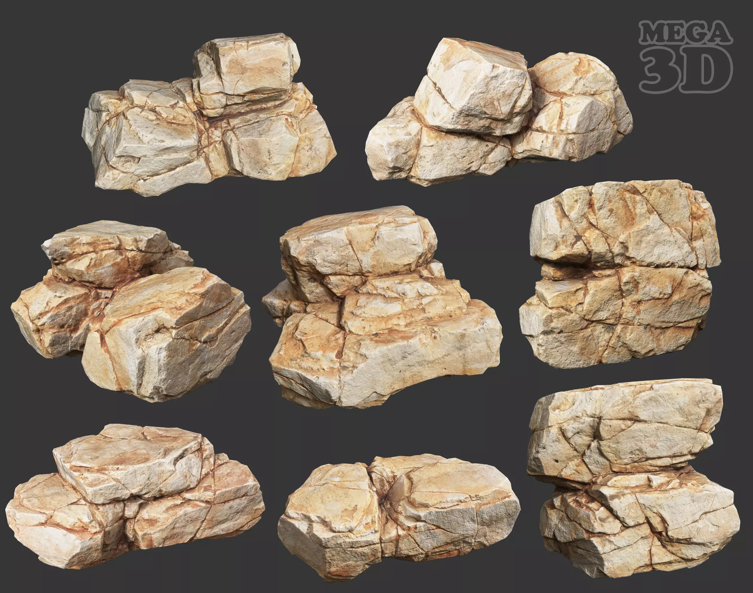Yellow Horizontal Rock Modular 221123 - Ultra HD 16K Texture Low-poly 3D model_0