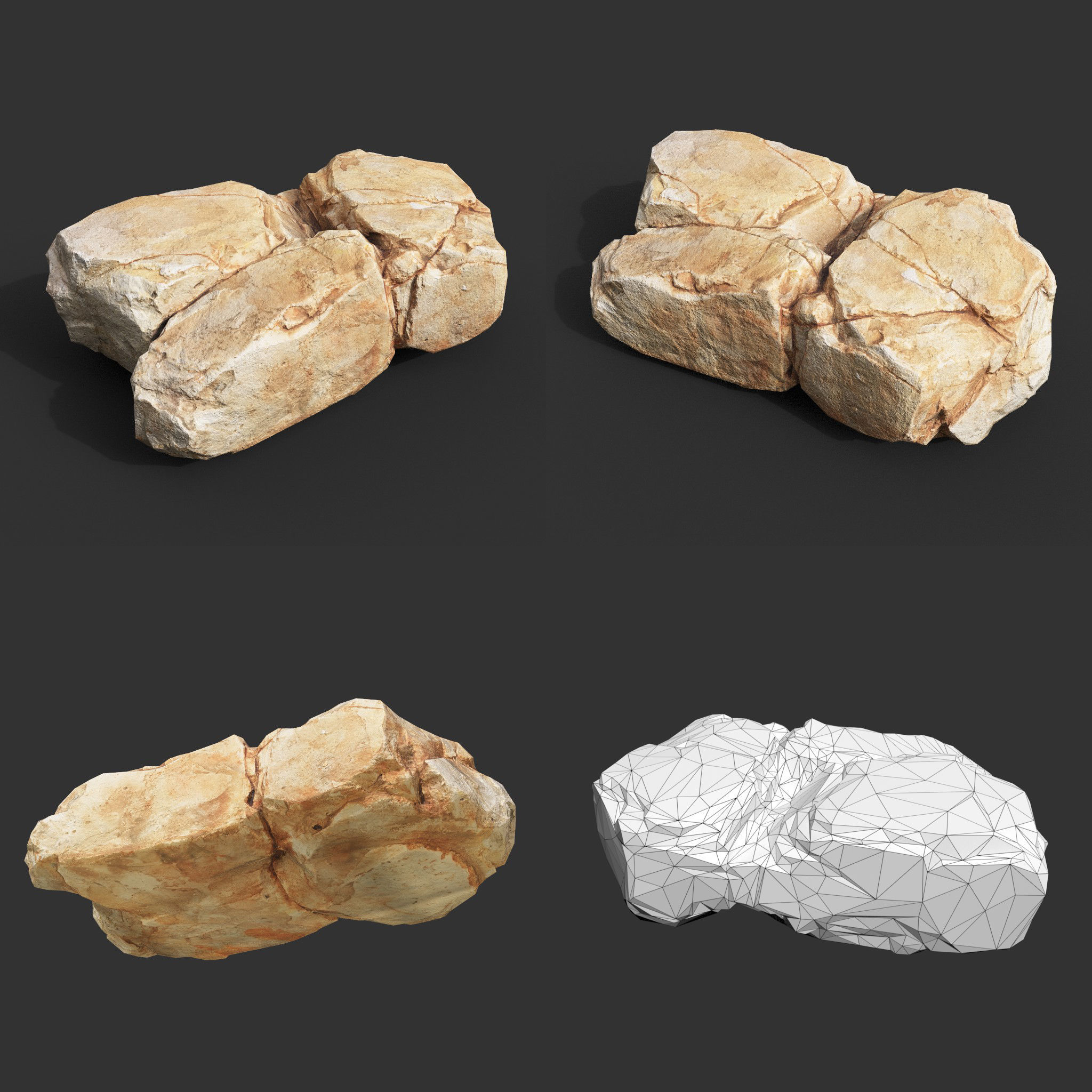 Yellow Horizontal Rock Modular 221123 - Ultra HD 16K Texture Low-poly 3D model_8