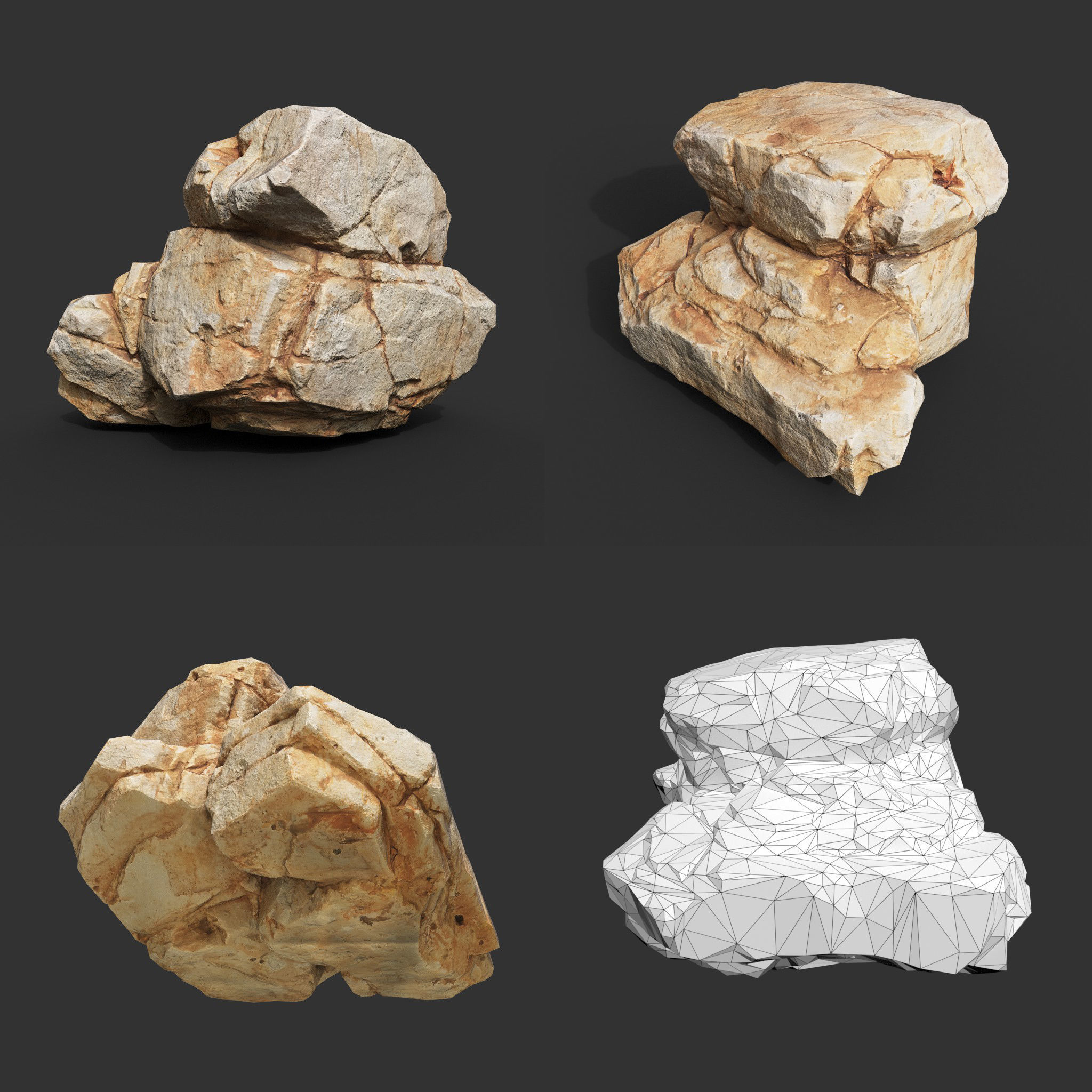 Yellow Horizontal Rock Modular 221123 - Ultra HD 16K Texture Low-poly 3D model_4