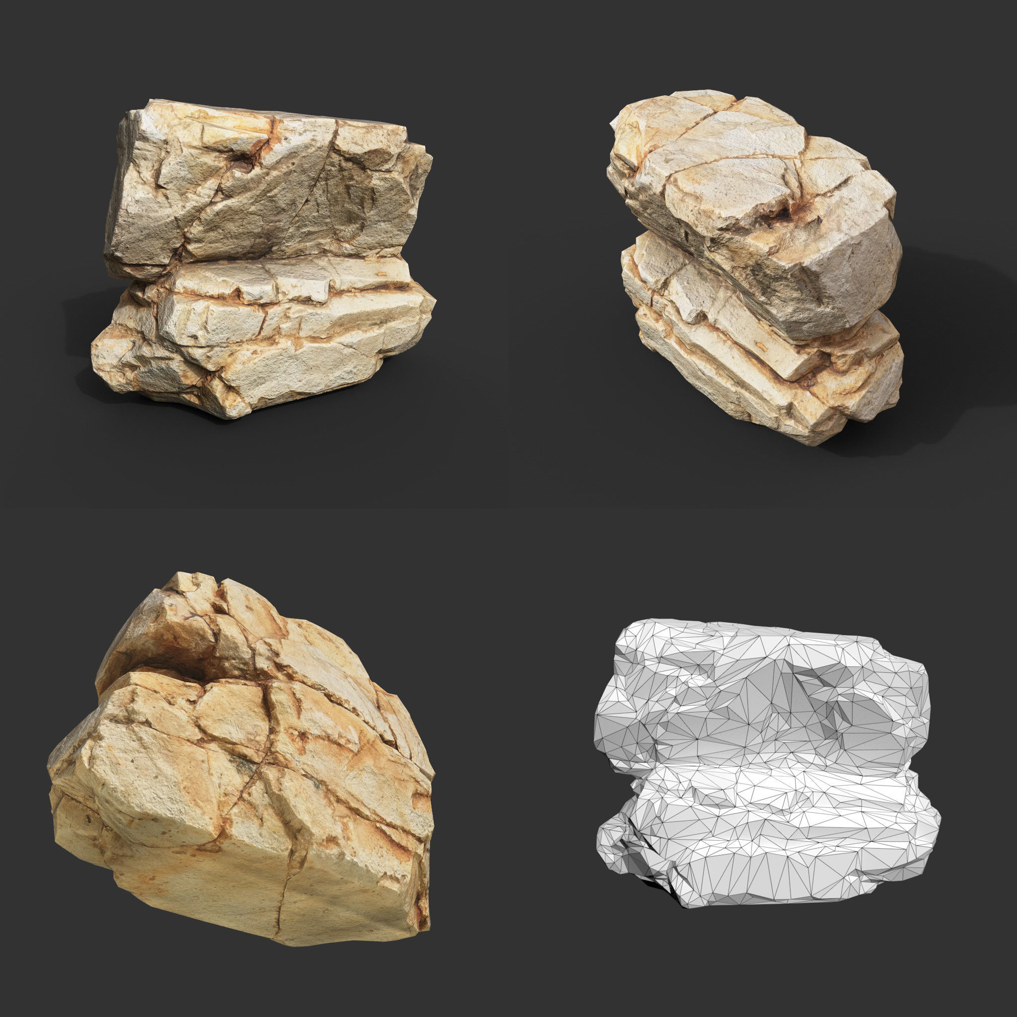 Yellow Horizontal Rock Modular 221123 - Ultra HD 16K Texture Low-poly 3D model_2
