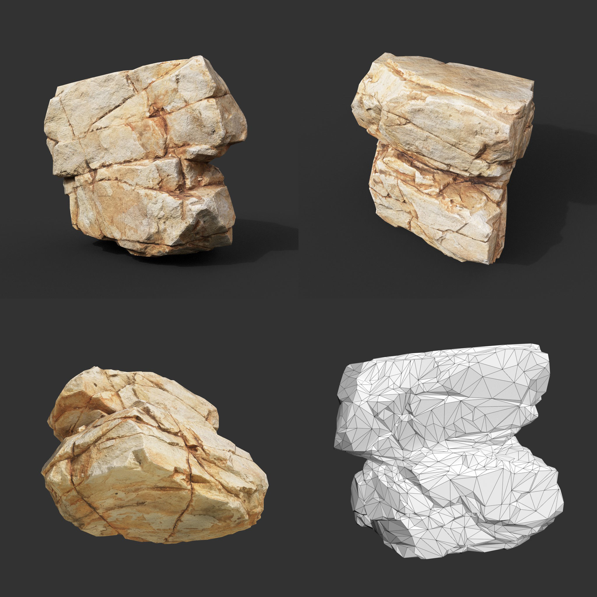 Yellow Horizontal Rock Modular 221123 - Ultra HD 16K Texture Low-poly 3D model_10