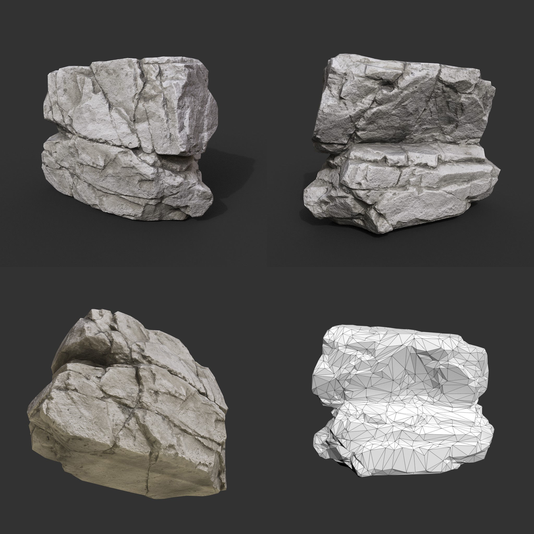 Gray Horizontal Rock Modular 221123 - Ultra HD 16K Texture Low-poly 3D model_2