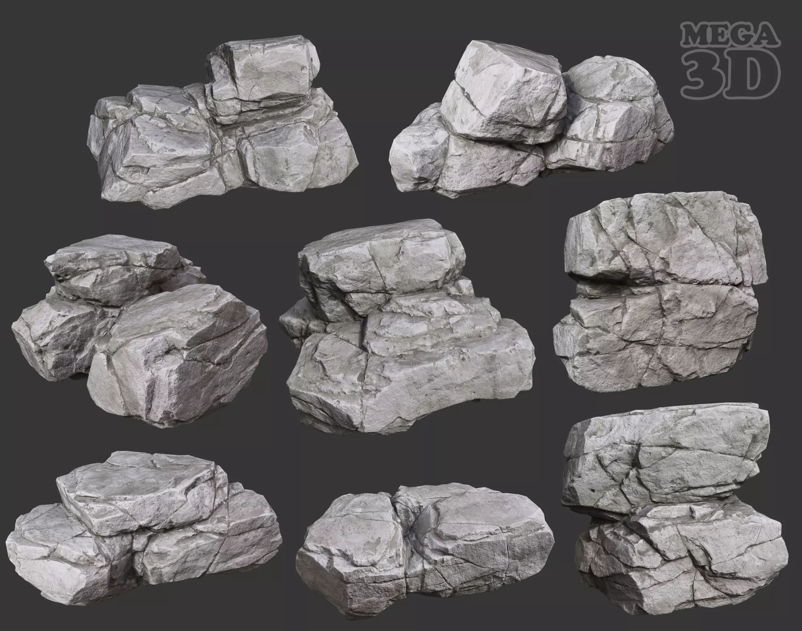Gray Horizontal Rock Modular 221123 - Ultra HD 16K Texture Low-poly 3D model_0