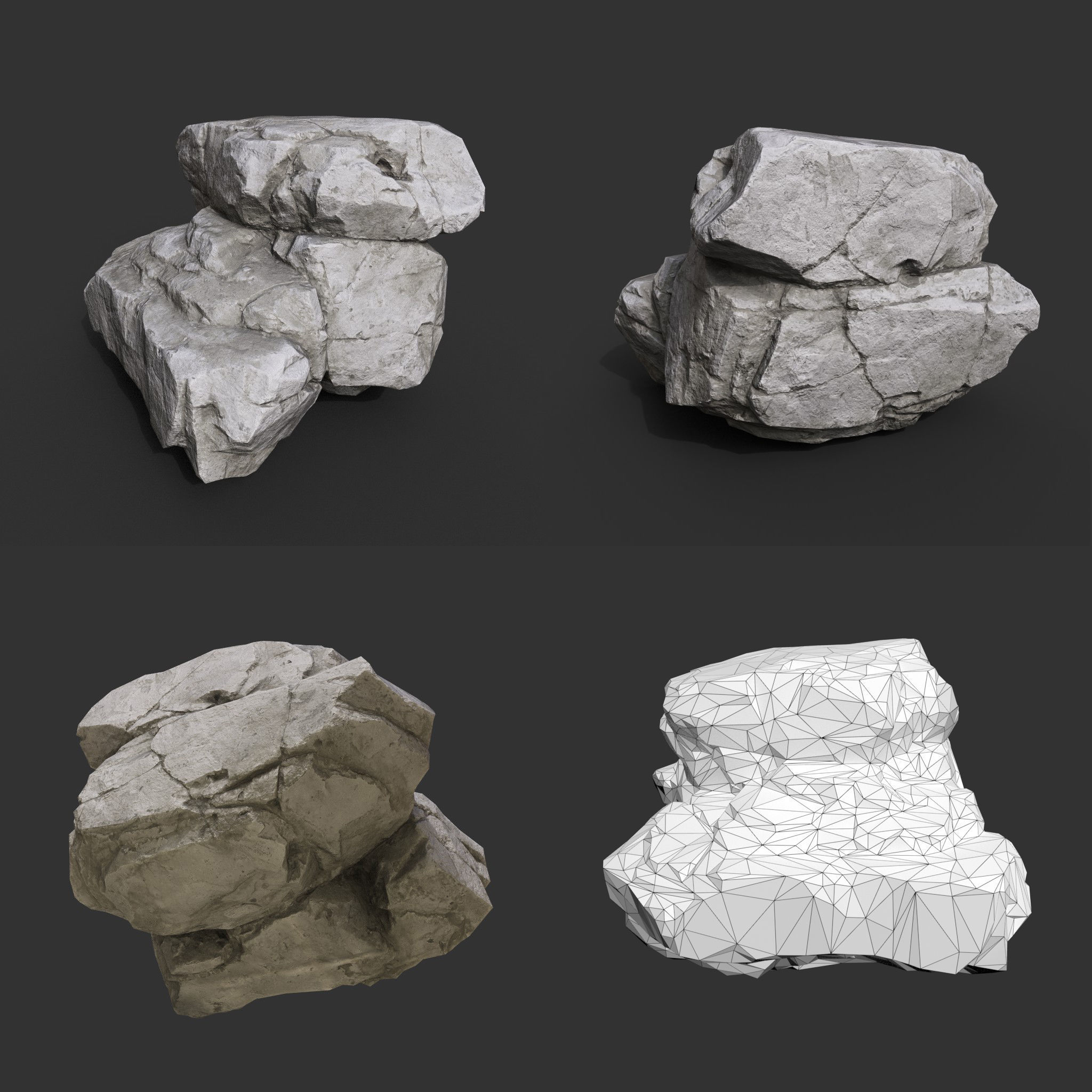 Gray Horizontal Rock Modular 221123 - Ultra HD 16K Texture Low-poly 3D model_4