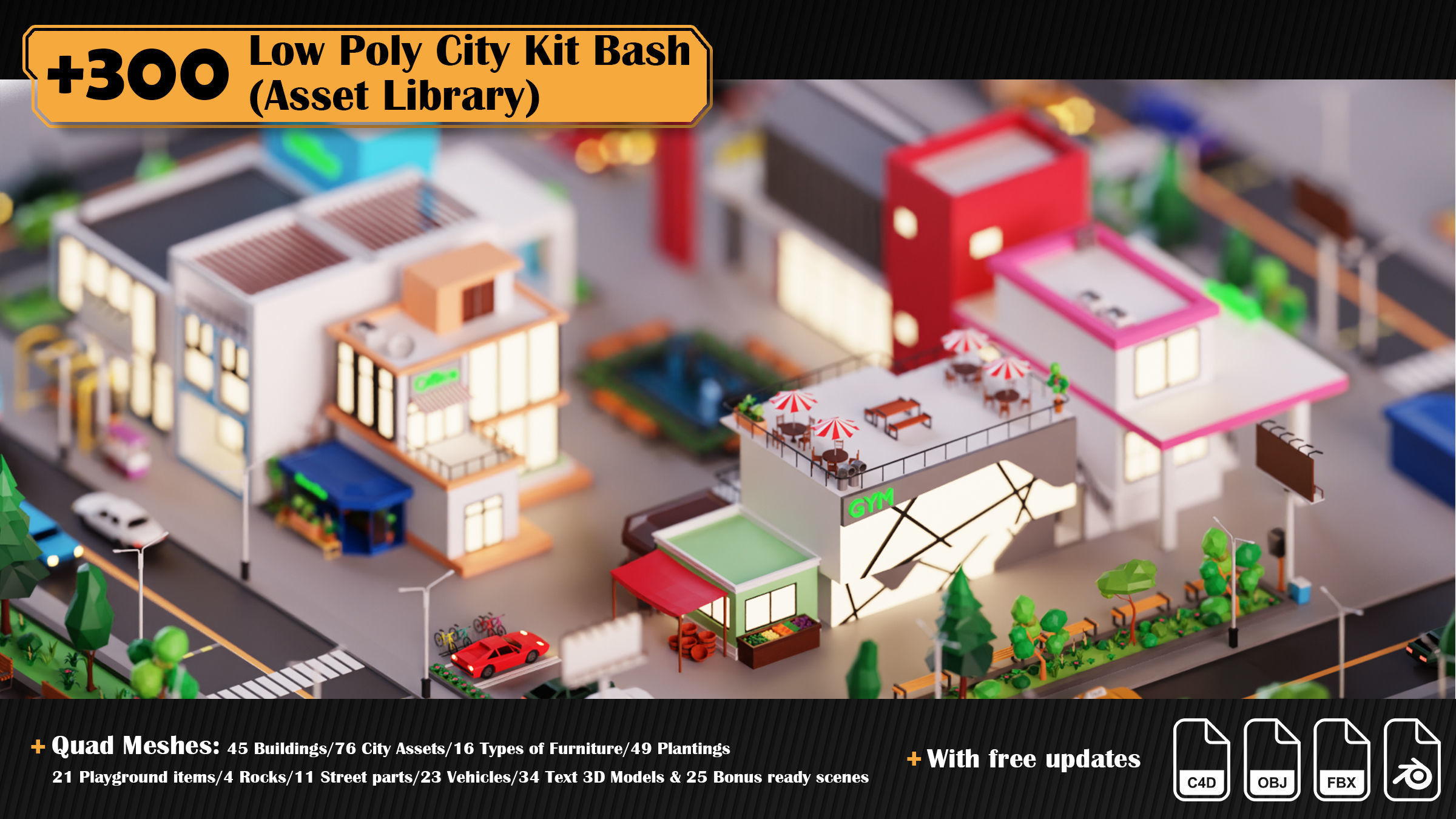 Low Poly City Asset Library 300 Objects Kitbash Low-poly 3D model_14