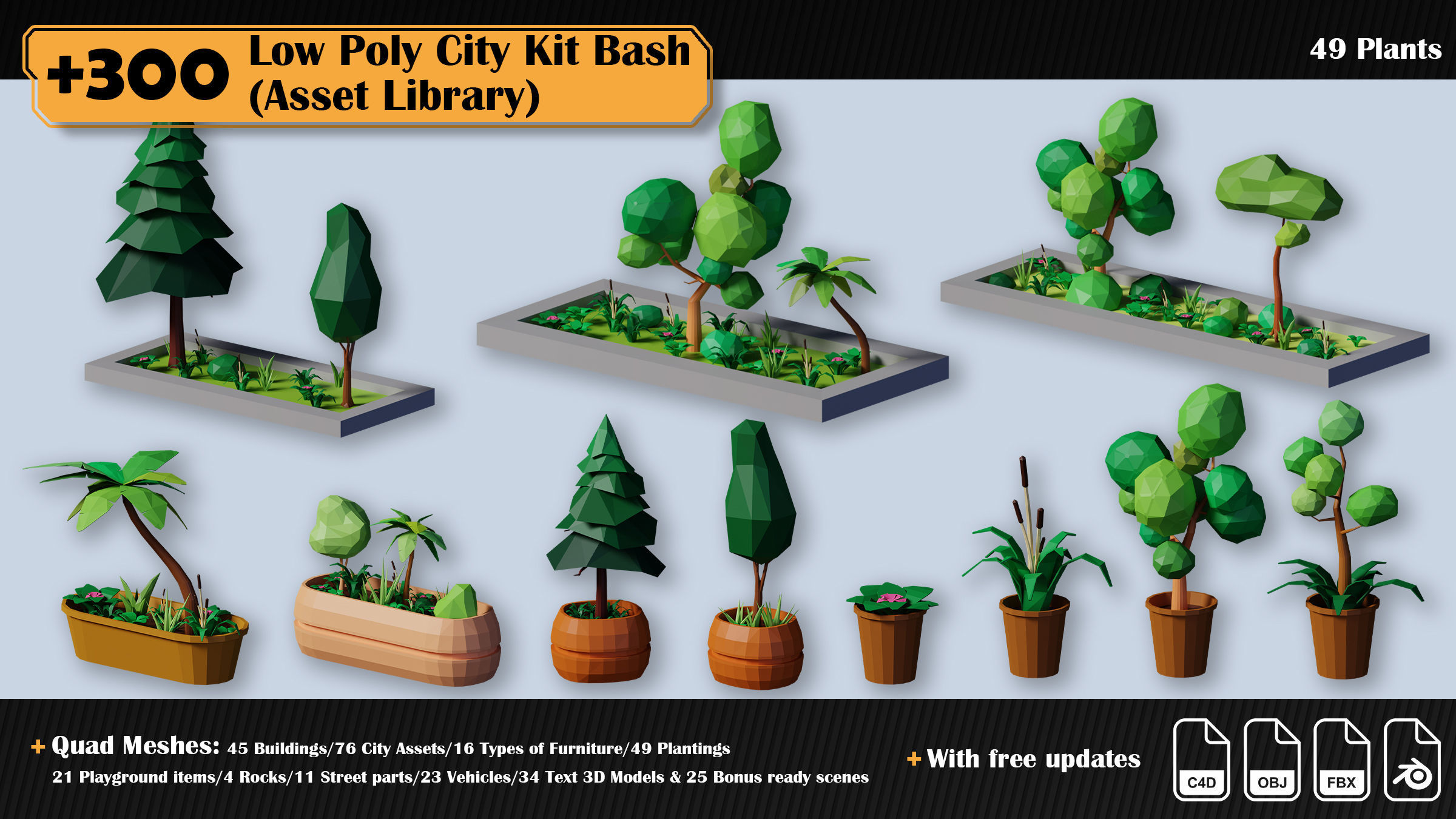 Low Poly City Asset Library 300 Objects Kitbash Low-poly 3D model_46